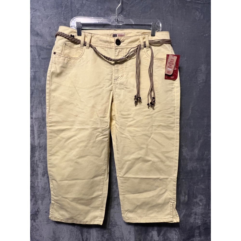 Faded Glory Y2K Yellow Cotton Capri Pants Mid Rise Braided Belt Y2K 14 NWT
